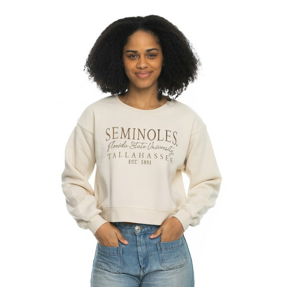 Women's ZooZatz Tan Florida State Seminoles Cropped Crewneck Sweatshirt
