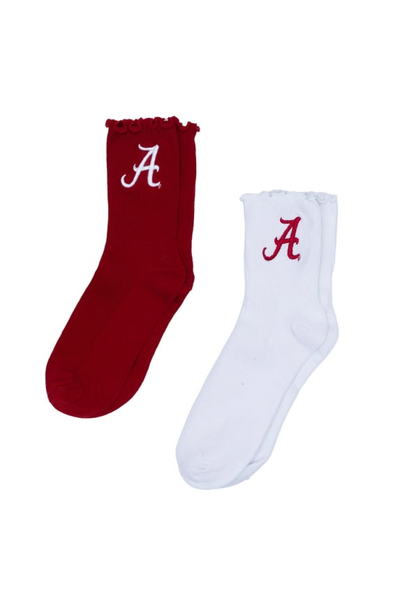 Women's ZooZatz White/Crimson Alabama Crimson Tide Two-Pack Lettuce Hem Crew Socks