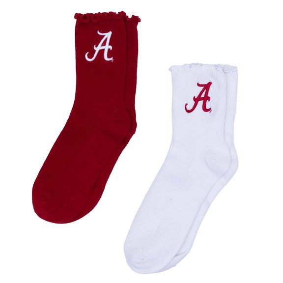 Women's ZooZatz White/Crimson Alabama Crimson Tide Two-Pack Lettuce Hem Crew Socks