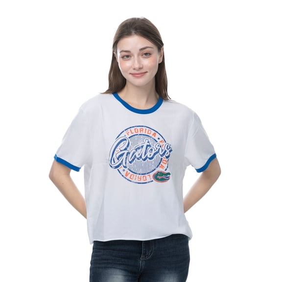 Women's ZooZatz White Florida Gators Retro Ringer Tri-Blend T-Shirt