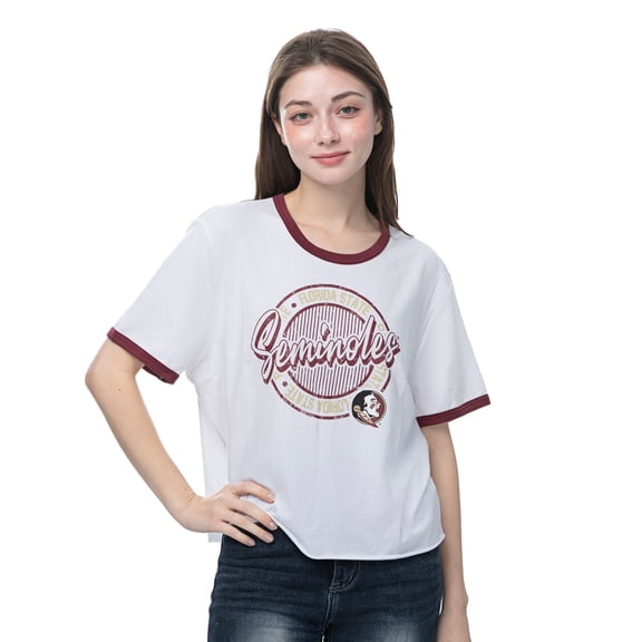Women's ZooZatz  White Florida State Seminoles Retro Ringer Tri-Blend T-Shirt