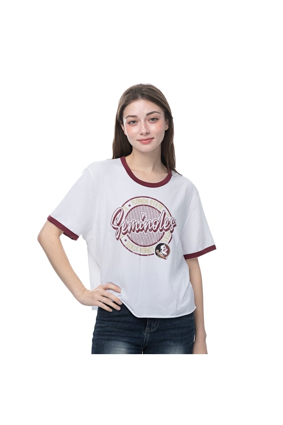 Women's ZooZatz White Florida State Seminoles Retro Ringer Tri-Blend T-Shirt