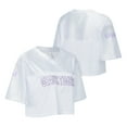 thumbnail image 1 of Women's ZooZatz White LSU Tigers Mesh Cropped V-Neck T-Shirt, 1 of 5