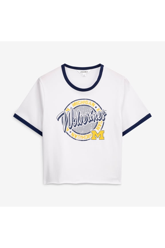 Women's ZooZatz White Michigan Wolverines Retro Ringer Tri-Blend T-Shirt