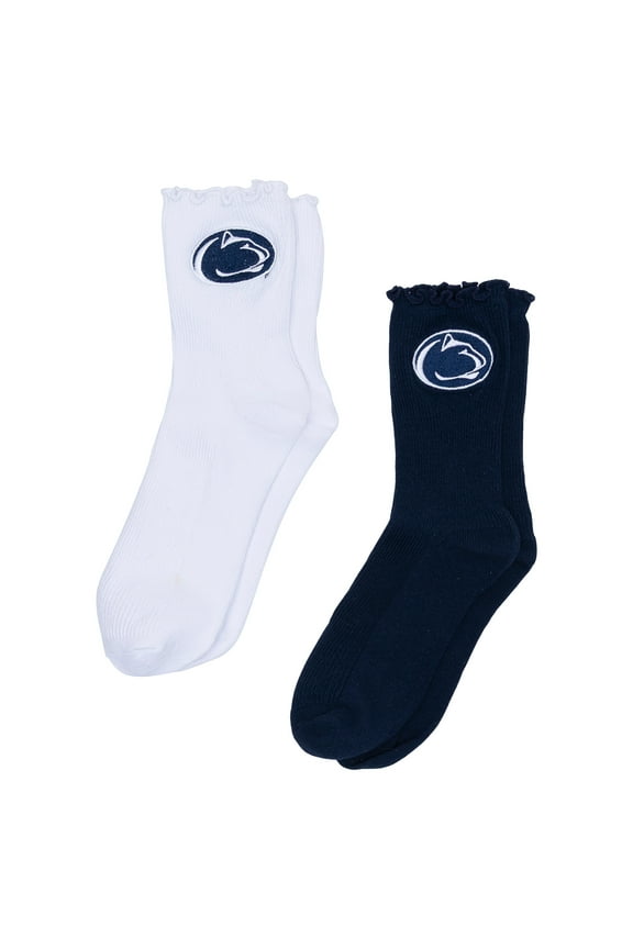Women's ZooZatz White/Navy Penn State Nittany Lions Two-Pack Lettuce Hem Crew Socks