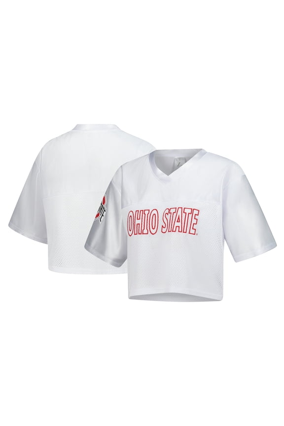 Women's ZooZatz White Ohio State Buckeyes Mesh Cropped V-Neck T-Shirt