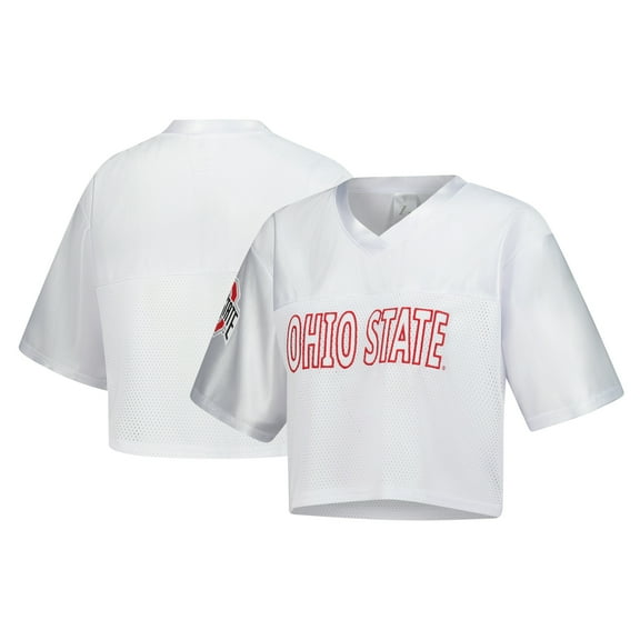 Women's ZooZatz White Ohio State Buckeyes Mesh Cropped V-Neck T-Shirt
