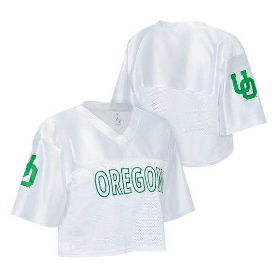 Women's ZooZatz White Oregon Ducks Mesh Cropped V-Neck T-Shirt