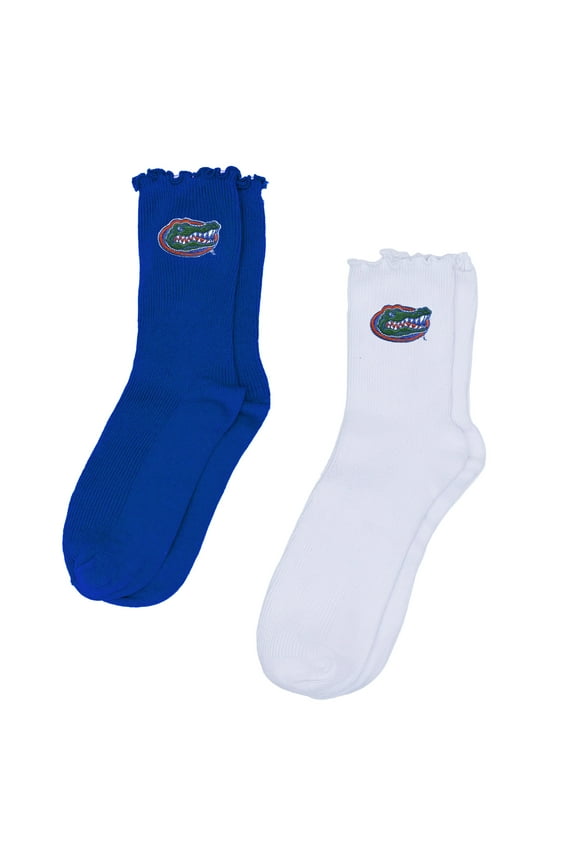 Women's ZooZatz White/Royal Florida Gators Two-Pack Lettuce Hem Crew Socks