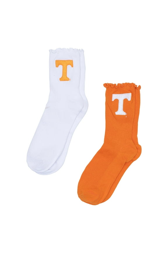 Women's ZooZatz White/Tennessee Orange Tennessee Volunteers Two-Pack Lettuce Hem Crew Socks