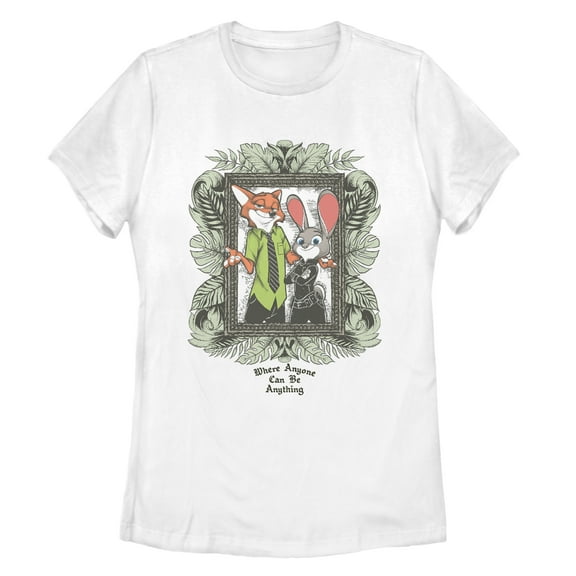 Women's Zootopia Nick & Judy Leaf Frame Graphic Tee White X Large