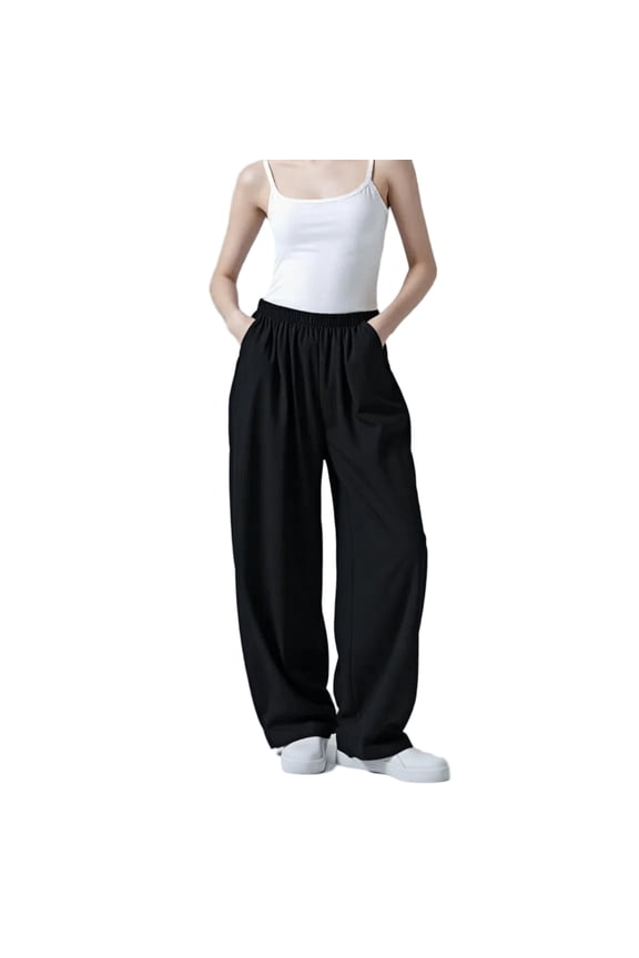 Women's Acetate Summer Casual Pants,  Black, Size XL