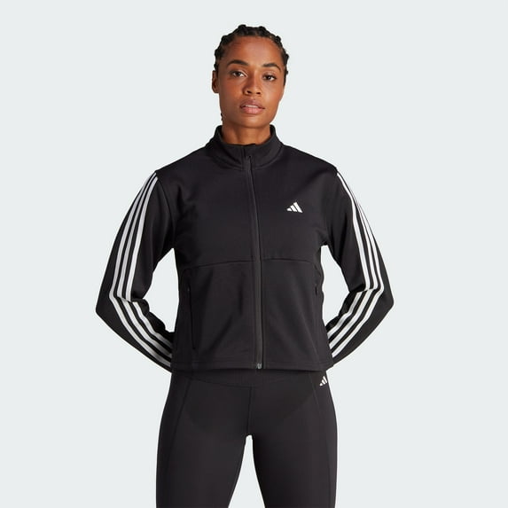 Women's adidas AEROREADY Training Essentials 3-Stripes Track Jacket Color: Black White Size: X LARGE