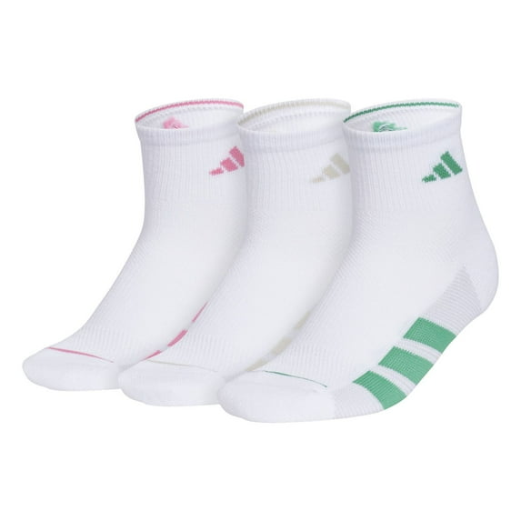 Women's adidas All Day Training Quarter Socks 3-Pair Pack Color: White Pink Green Size: N/A