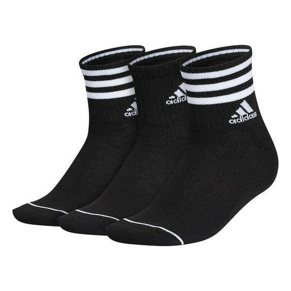 Women's adidas Cushioned 3-Stripe 3.0 High Quarter Socks 3-Pack Set Color: Black Size: 9-11