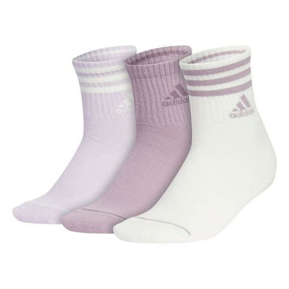 Women's adidas Cushioned 3-Stripe 3.0 High Quarter Socks 3-Pack Set Color: Light Beige Size: 5-10