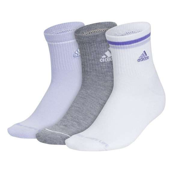 Women's adidas Cushioned Sport 2.0 3-Pack High Quarter Socks Color: Violet White Grey Size: 5-10