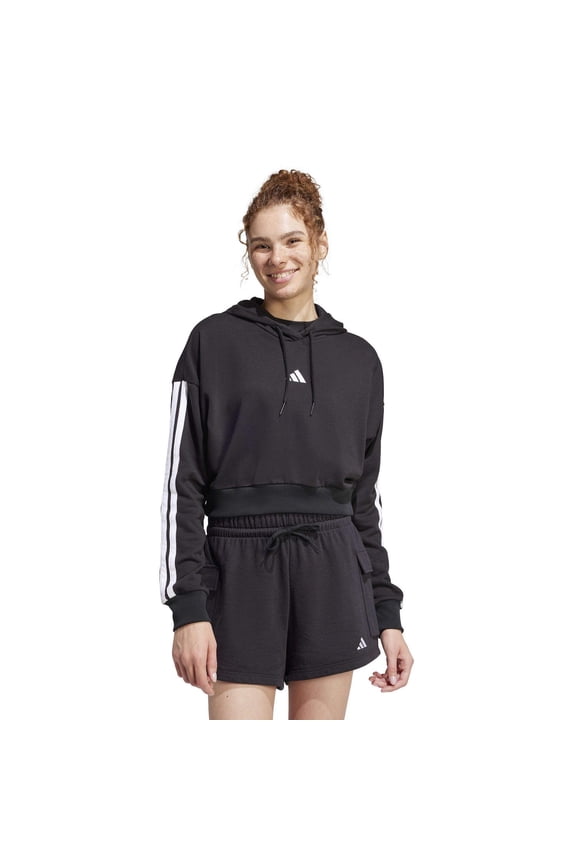 Women's adidas Essentials 3-Stripes French Terry Sportswear Hoodie Color: Black White Size: LARGE