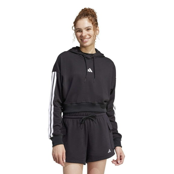 Women's adidas Essentials 3-Stripes French Terry Sportswear Hoodie Color: Black White Size: SMALL