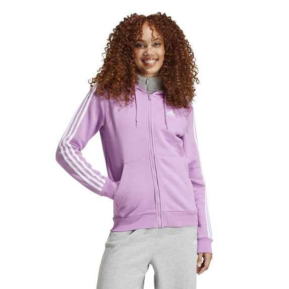 Women's adidas Essentials 3-Stripes French Terry Zip-Up Bomber Hoodie Color: Preloved Purple Size: SMALL