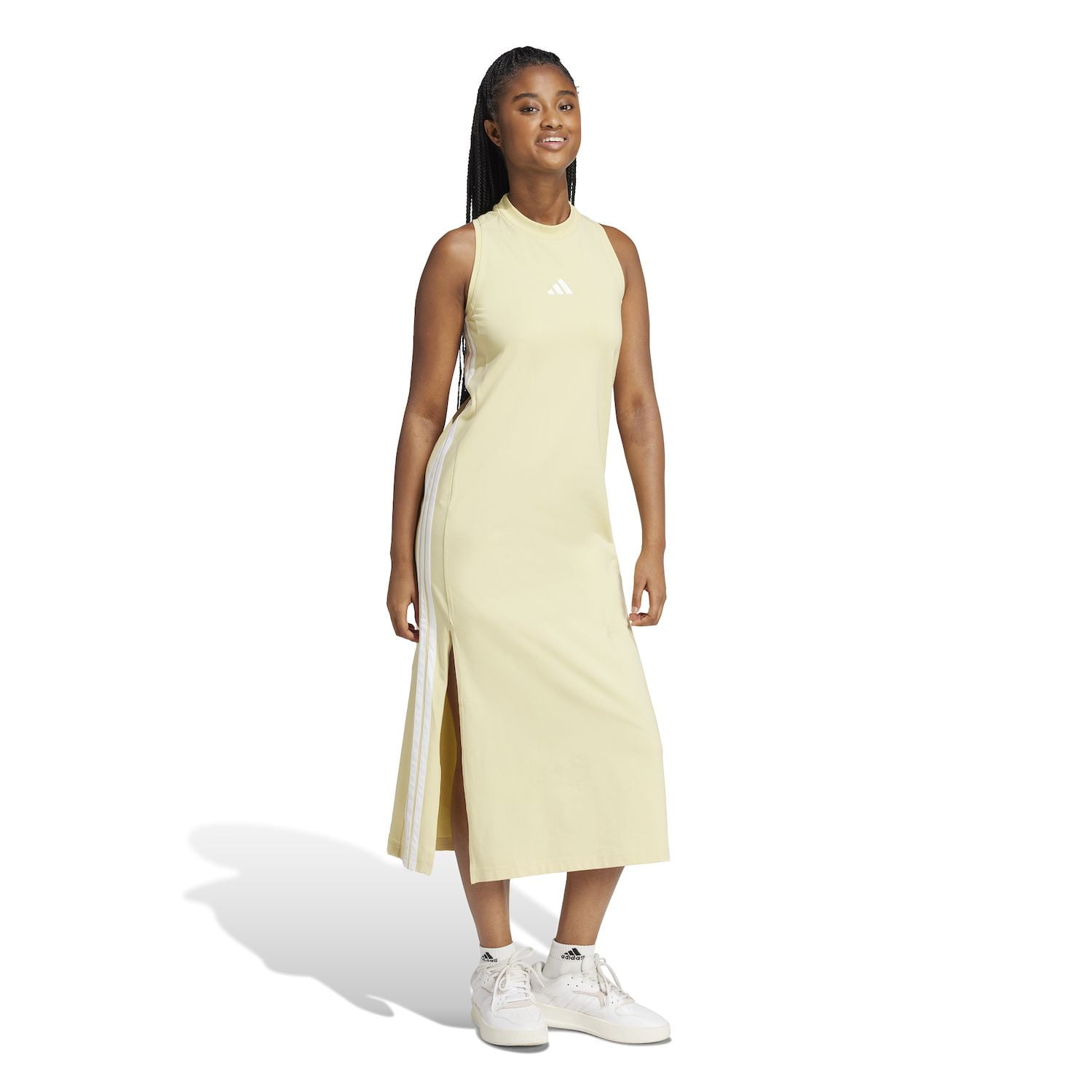 Women's adidas Essentials 3-Stripes Long Racerback Sportswear Dress Color:  Powder Yellow White Size: L - Walmart.com