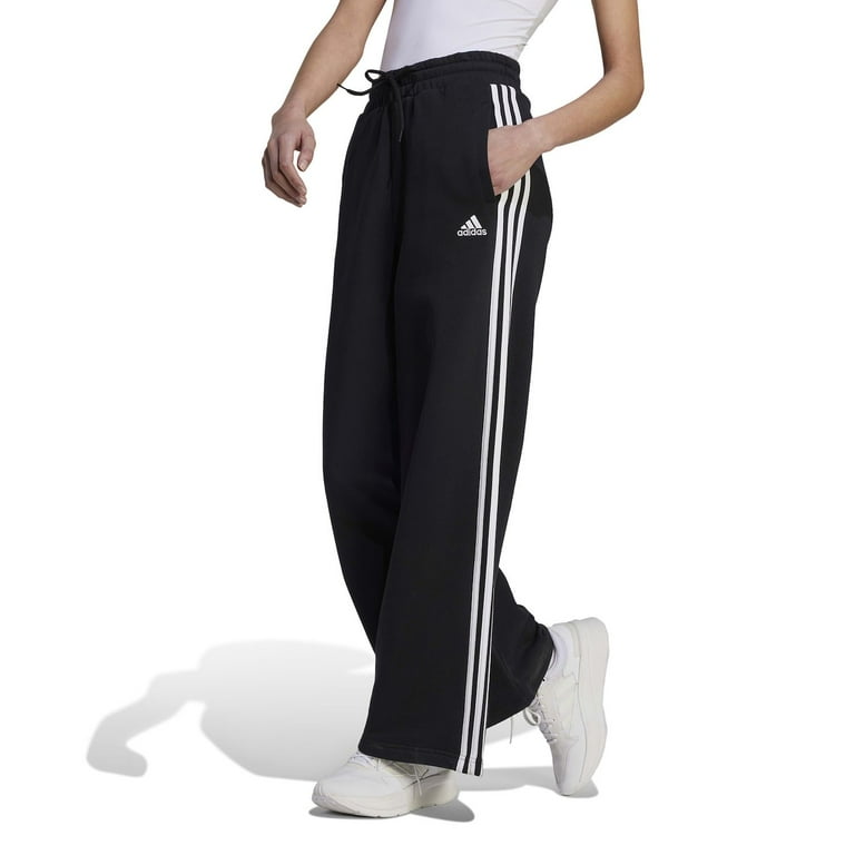 Women s adidas Essentials 3 Stripes Wide Sportswear Pants Color Black Size LARGE Walmart