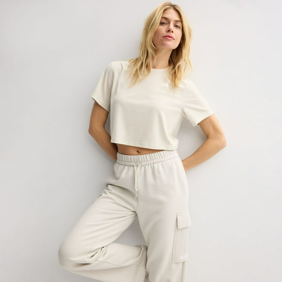 Women's adidas Essentials Boxy Cropped Training T-Shirt Color: Wonder Alumina Size: SMALL