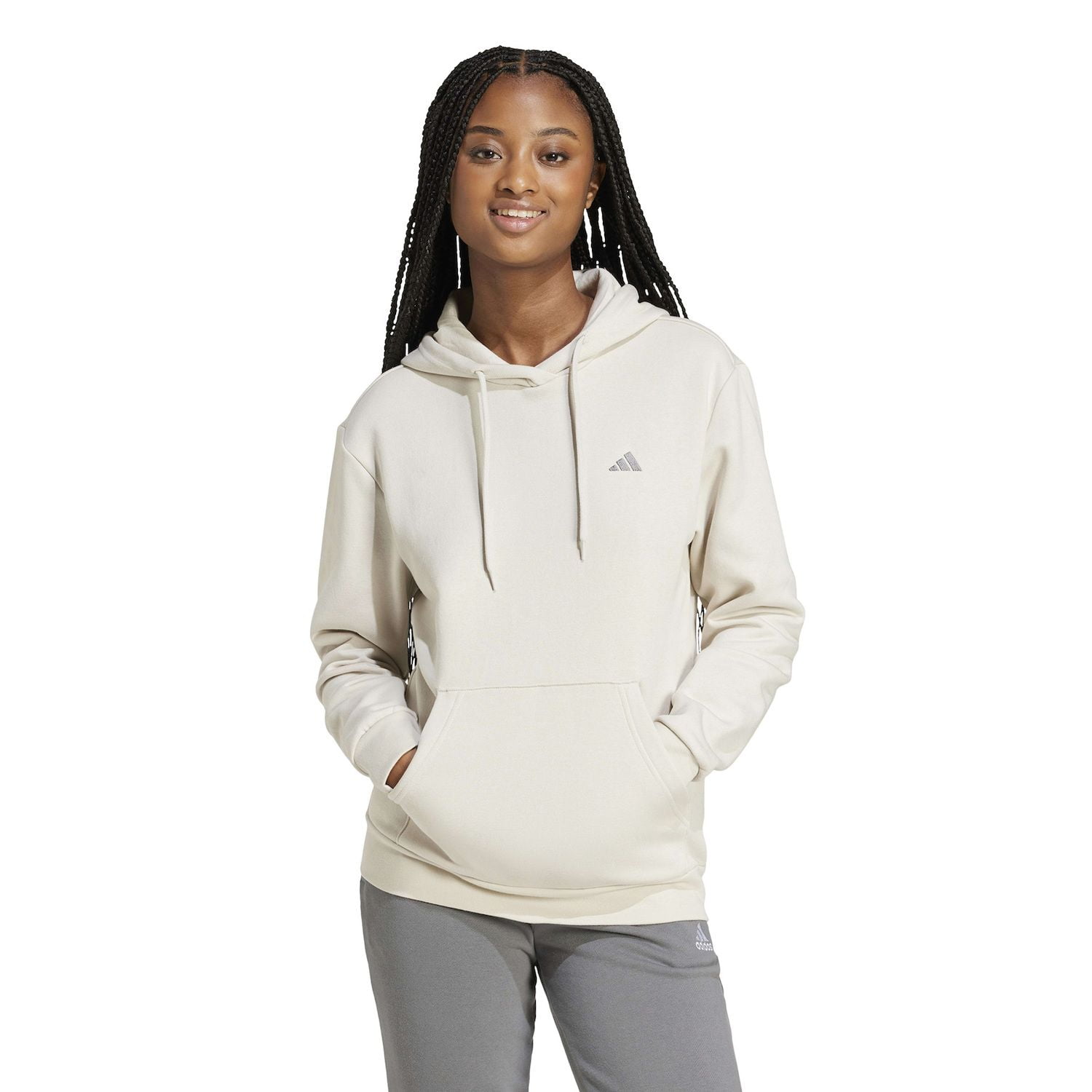 Women's adidas Essentials Feel Cozy Sportswear Hoodie Color: Alumina Size: SMALL