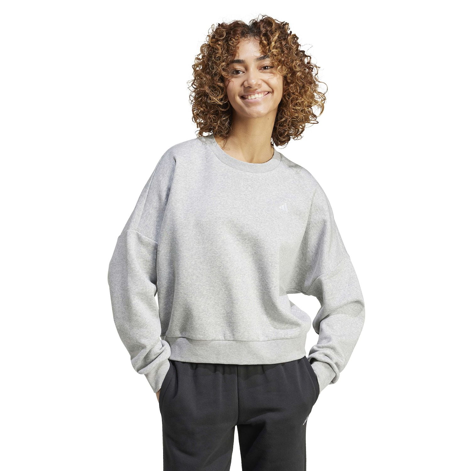 Women's adidas Essentials Feel Cozy Sportswear Sweatshirt Color: Medium Gray Heather Size: LARGE