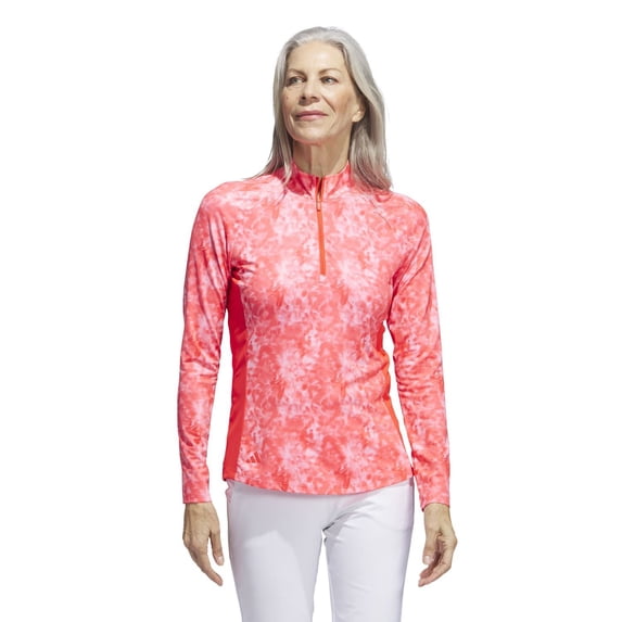 Women's adidas Essentials Long Sleeve Printed Mock Polo Shirt Color: Bright Red Size: SMALL
