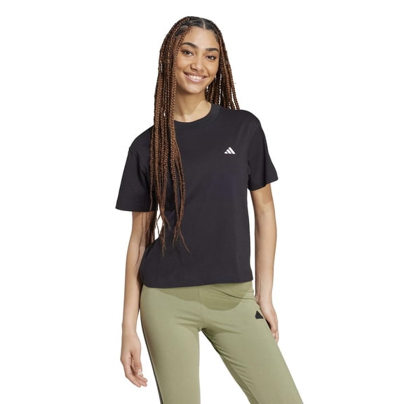Women's adidas Essentials Small Logo Sportswear T-Shirt Color: Black Size: LARGE