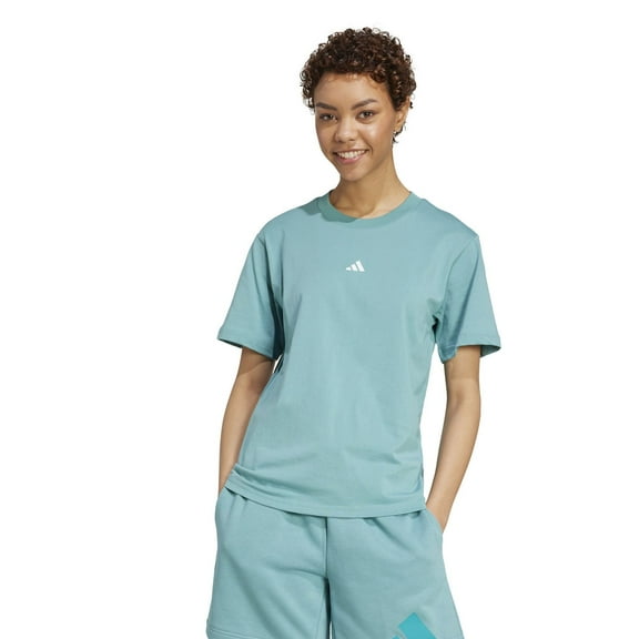 Women's adidas Essentials Small Logo Sportswear Tee Color: Powder Teal White Size: SMALL