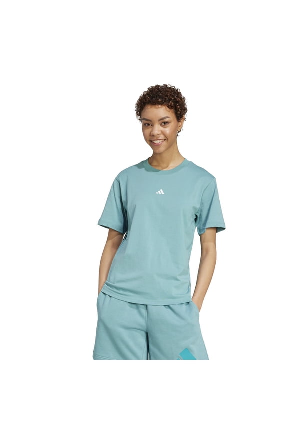 Women's adidas Essentials Small Logo Sportswear Tee Color: Powder Teal White Size: SMALL