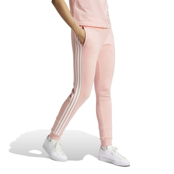 Adidas Essentials Track Pants Women's Pink 3-Stripes Fleece Tapered Leg APP2869