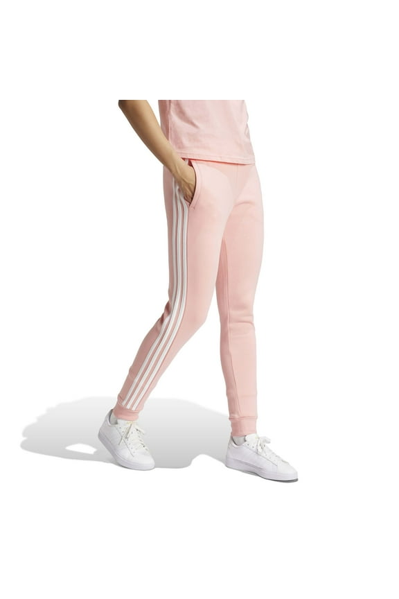 Essentials Track Pants Women's Pink 3-Stripes Fleece Tapered Leg APP2869