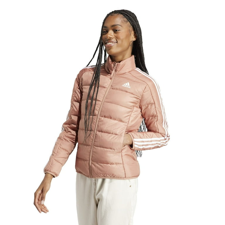 Women s adidas Sportswear Essentials 3 Stripes Light Down Jacket Color Clay Strata Size XX SMALL Walmart