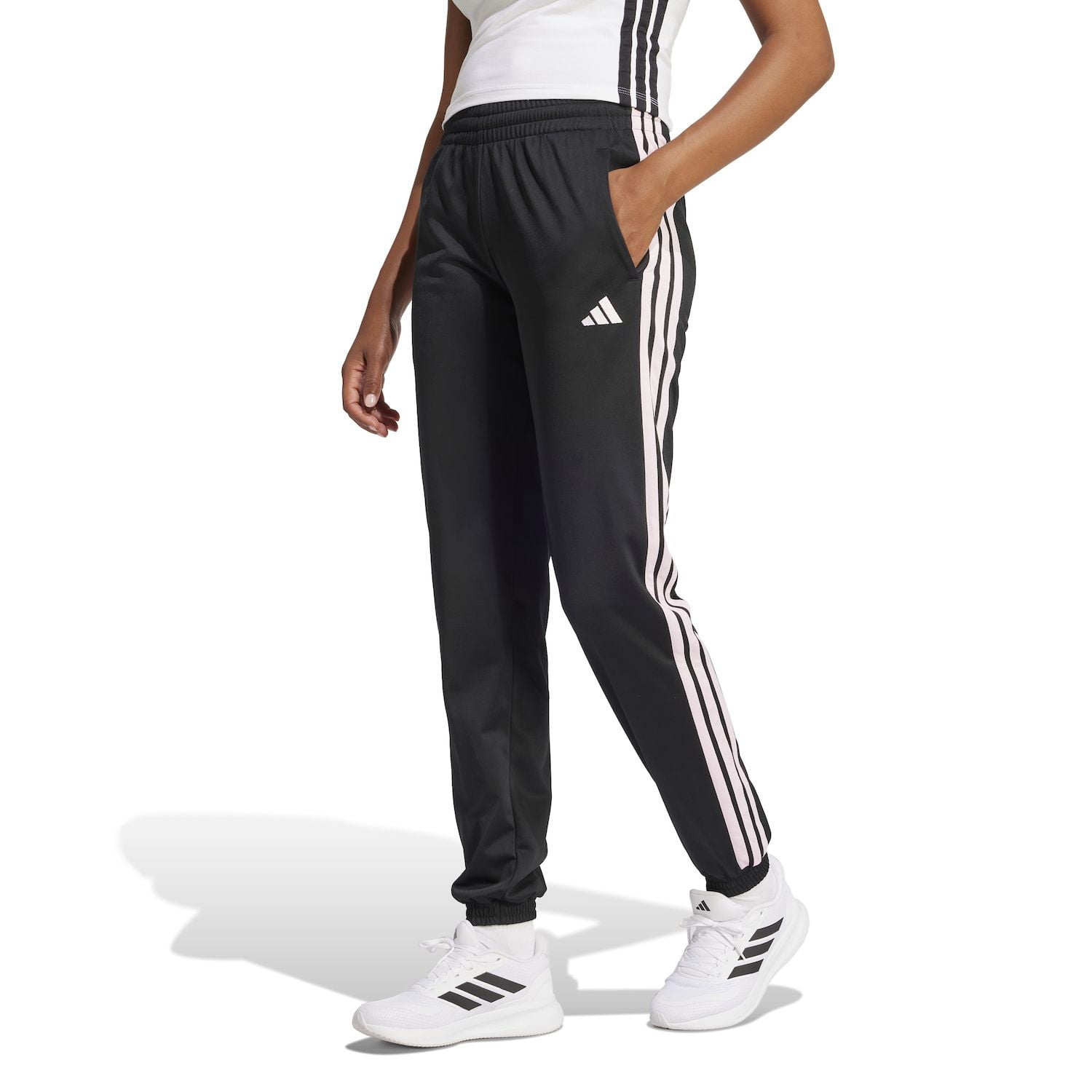 Women's adidas Tricot 3-Stripes Track Pants Color: Black Clear Pink Size: MEDIUM