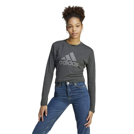 Women's adidas Winners Long Sleeve Tee Color: Black Melange Gray Size: X SMALL