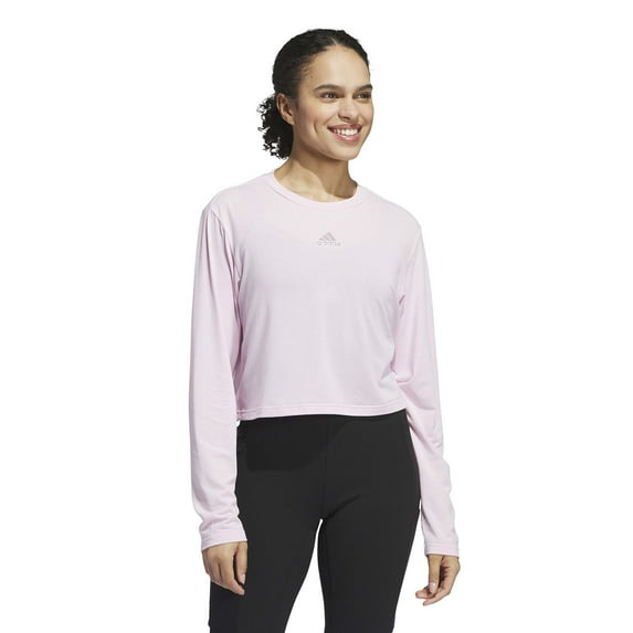 Women's adidas Y2K Glam Sportswear Long Sleeve T-Shirt Color: Clear Pink Size: SMALL