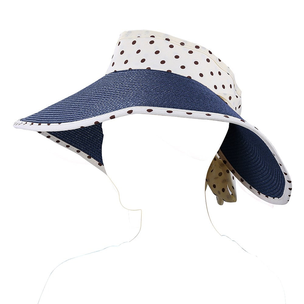 Women's and Girl's Polka Dot Straw Visor Sun Hat