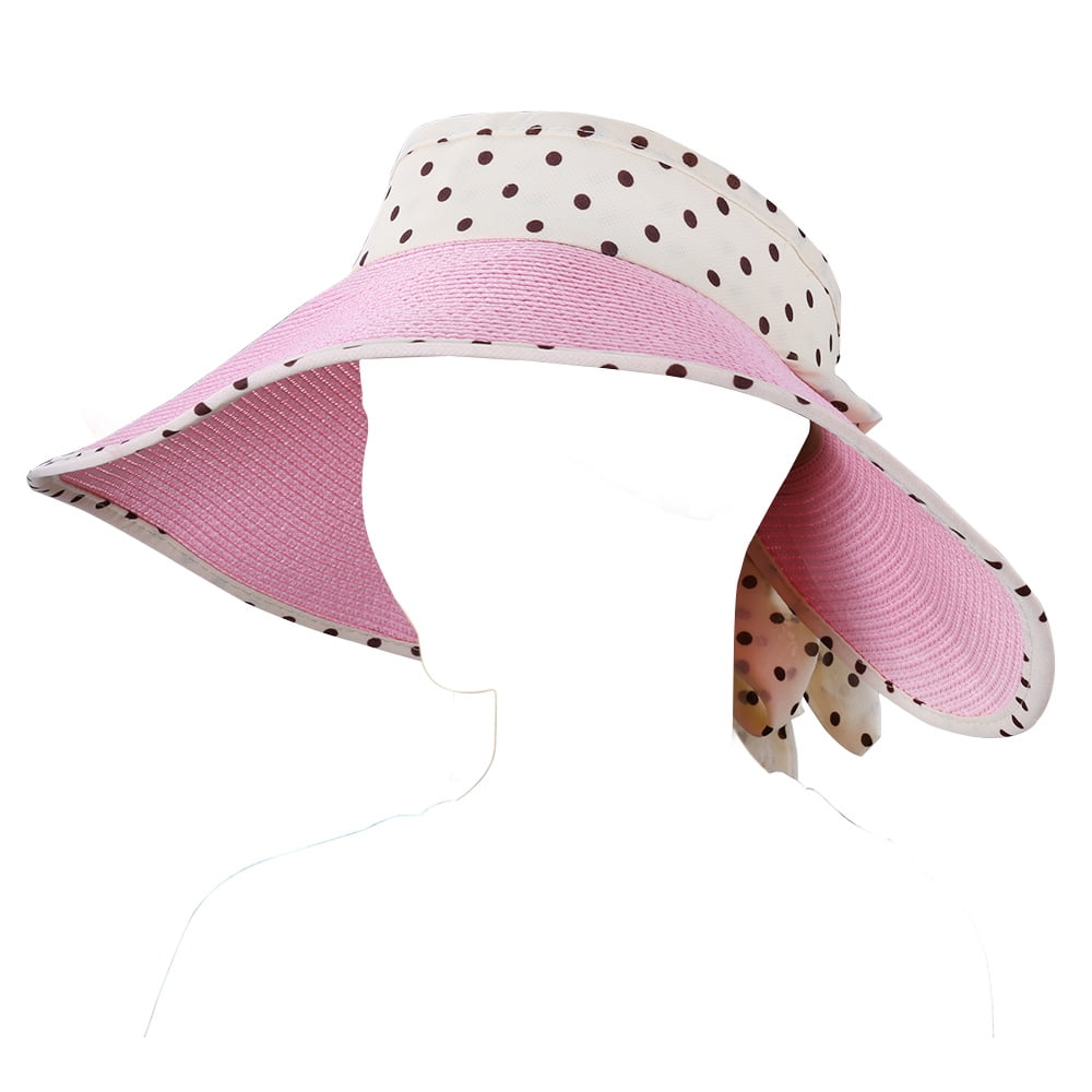 Women's and Girl's Polka Dot Straw Visor Sun Hat