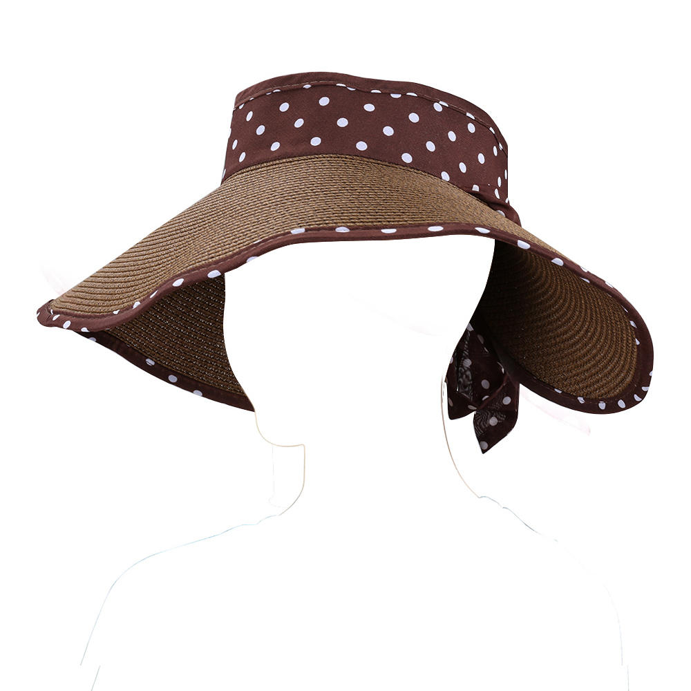 Women's and Girl's Polka Dot Straw Visor Sun Hat