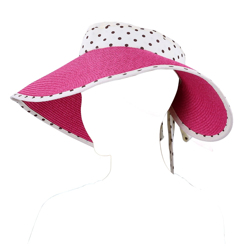 Women's and Girl's Polka Dot Straw Visor Sun Hat