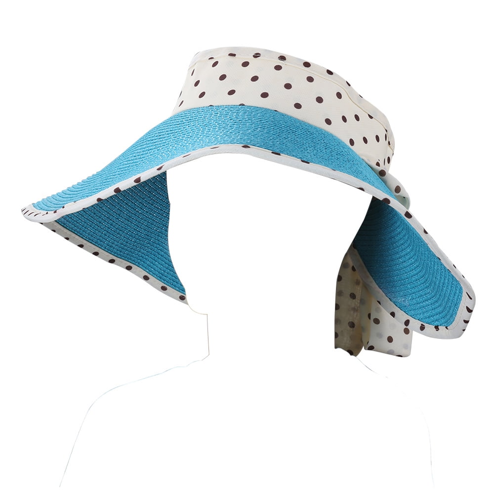 Women's and Girl's Polka Dot Straw Visor Sun Hat