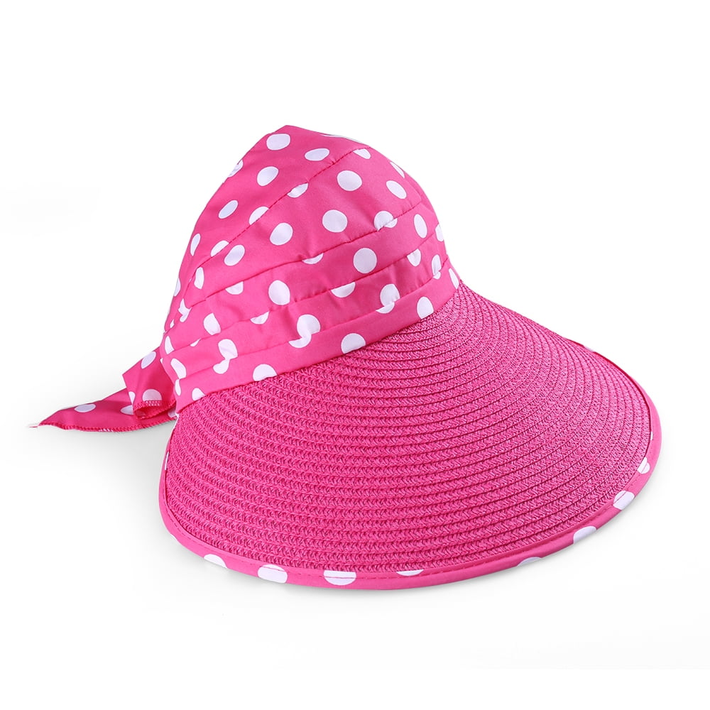 Women's and Girl's Polka Dot Straw Visor Wide Brim Hat