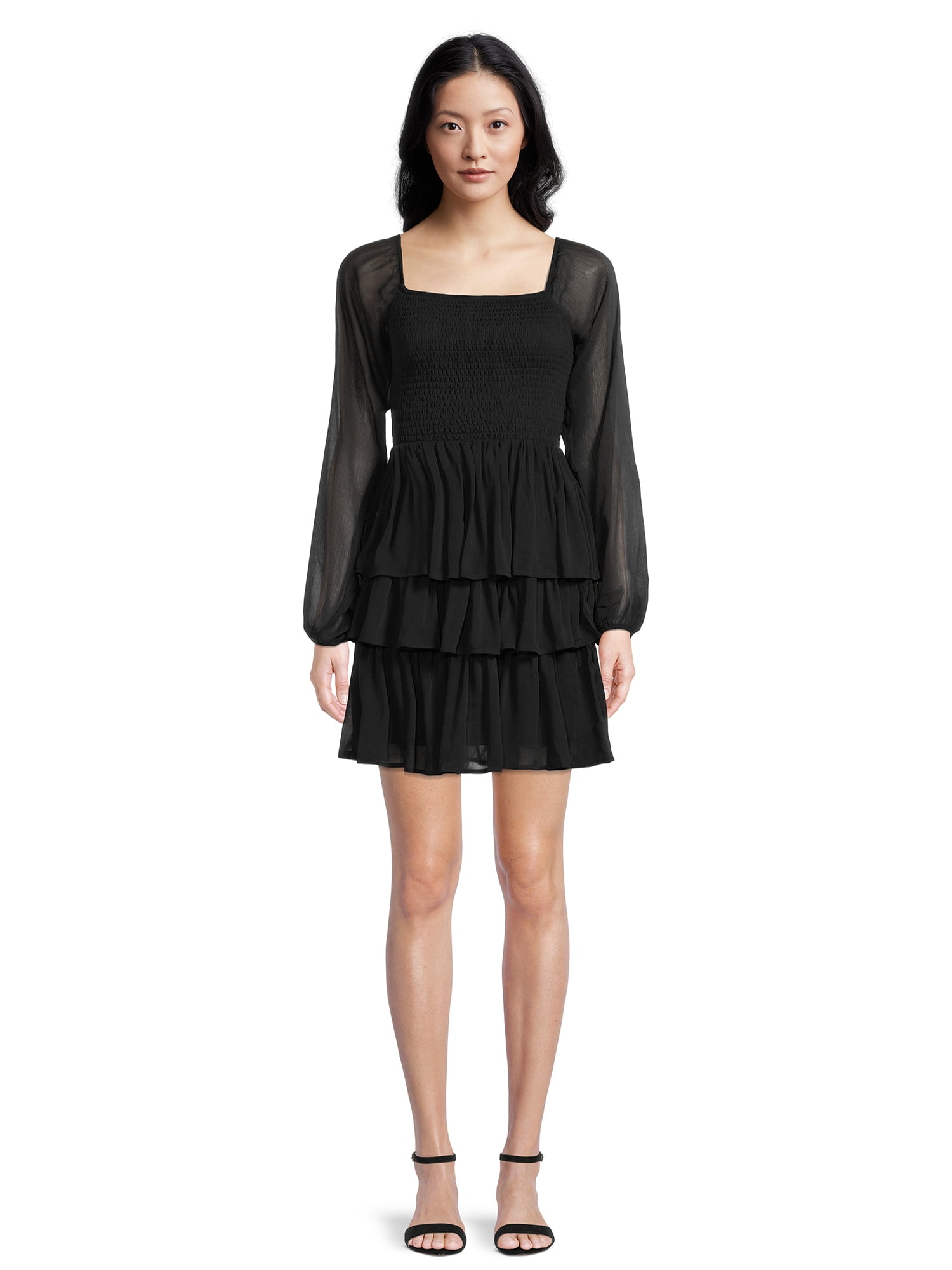 Women's and Juniors' Triple Ruffle Smocked Peasant Dress