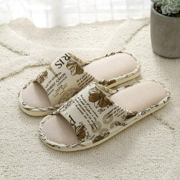 Women's and Men's Couple Slippers Linen Home Household Slippers Soft Open Toe Anti-Slip Slippers for Indoor and Outdoor
