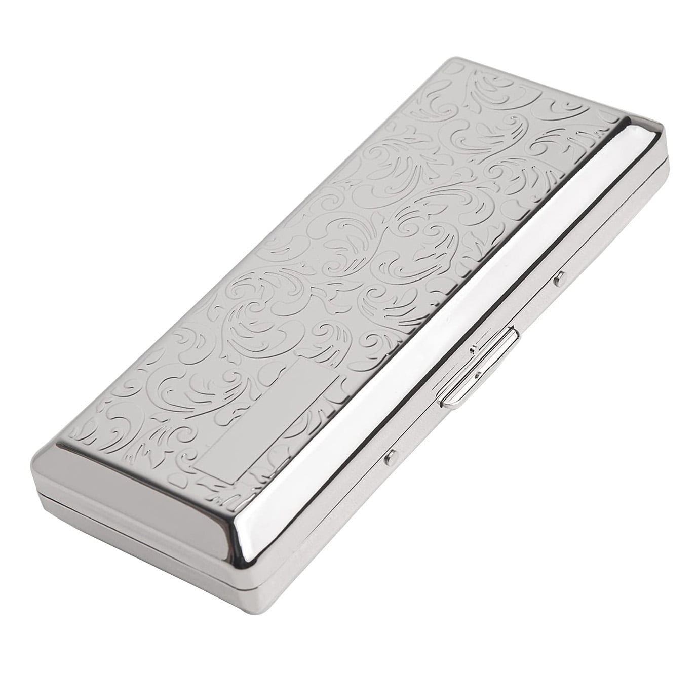 Women's and Men's Metal Cigarette Case, Portable Double Sided Spring Clip,  Holds 10 Cigarettes 100mm, Suitable for Self-Sealed Cigarettes. (Silver)