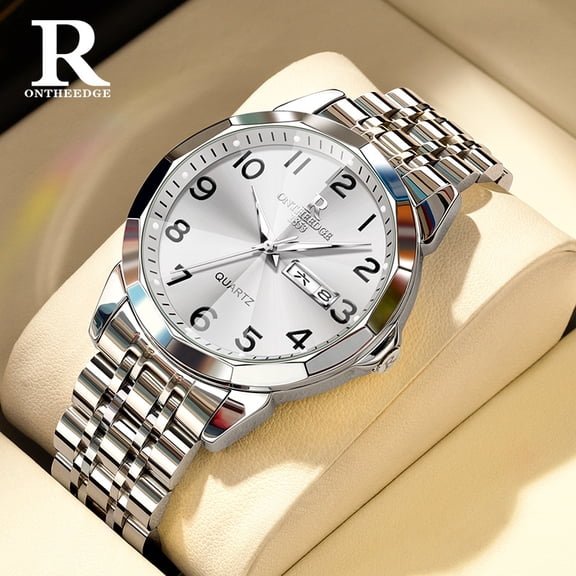 Women's and Men's Quartz Watches, Dual Calendar Diamond Glass Wristwatches for Middle-Aged and Elderly, Luminous Digital Large Dial Waterproof