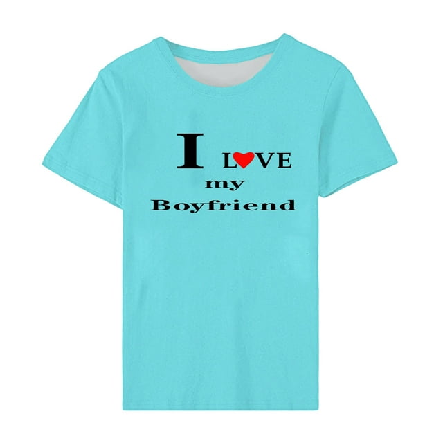 Womens And Mens Tops Couple Edition Love Printed Round Neck Short Sleeve T Shirt 